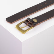 Ledergürtel 3,5cm mit Schnalle Madrid messing dunkelbraun ohne Muster