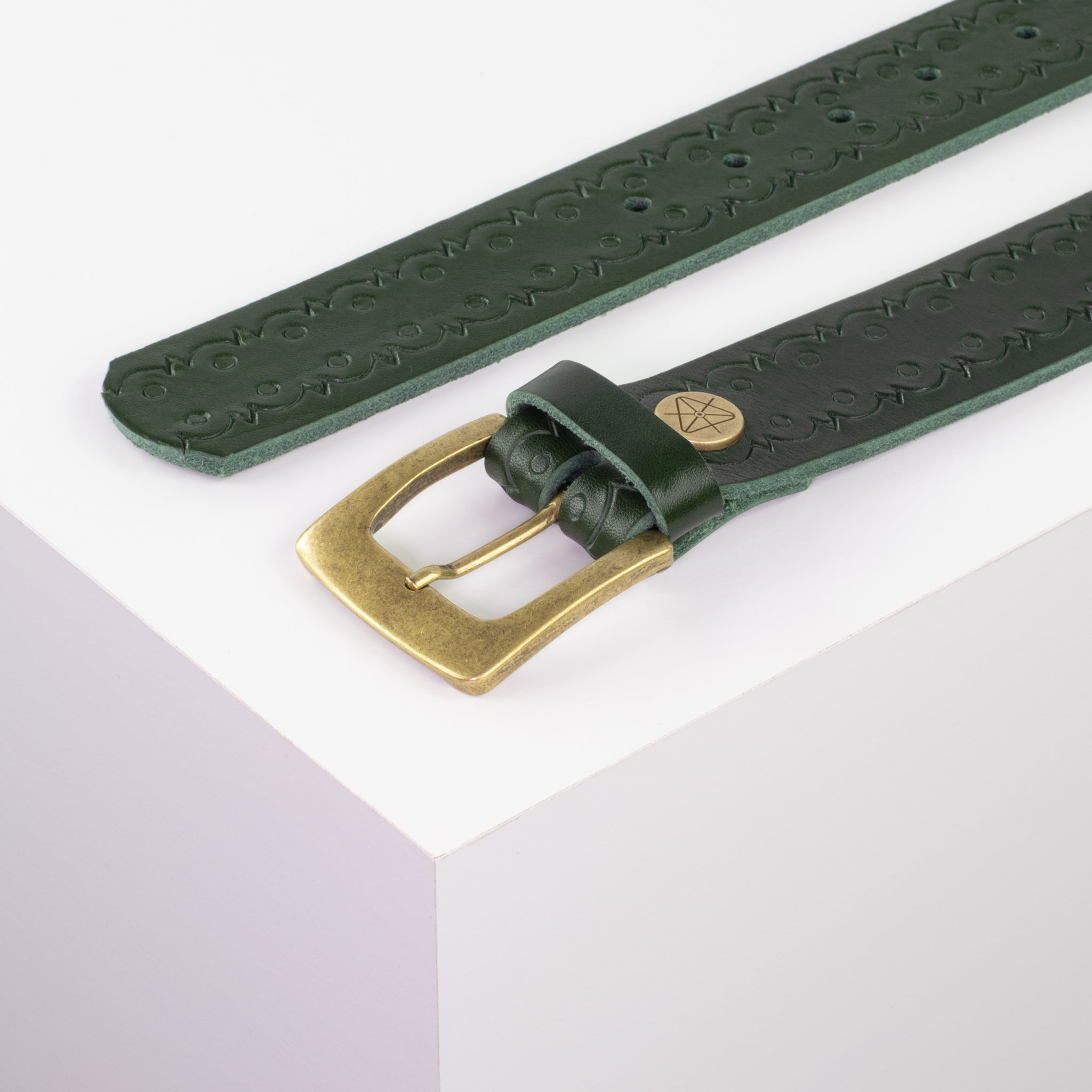 Ledergürtel 3.5cm gruen Lochwelle#farbe_gruen