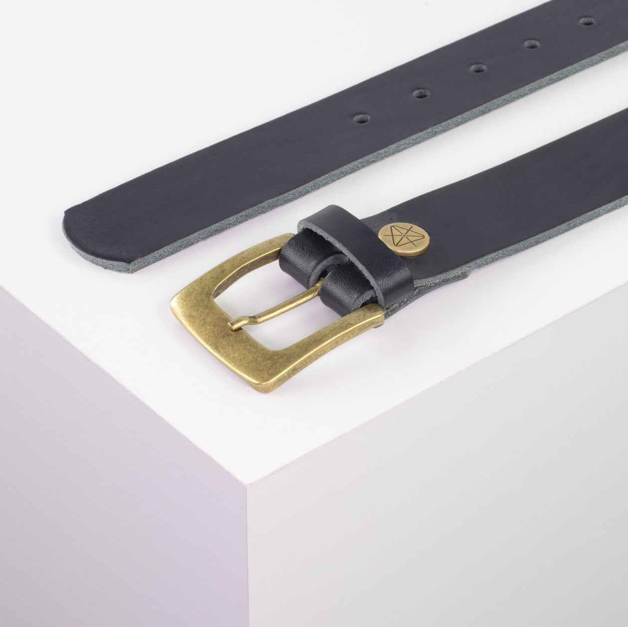 Ledergürtel 3,5cm mit Schnalle Madrid messing navi ohne Muster