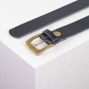 Ledergürtel 3,5cm mit Schnalle Madrid messing navi ohne Muster