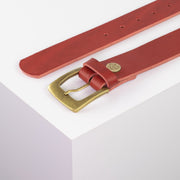 Ledergürtel 3,5cm mit Schnalle Madrid messing rot ohne Muster