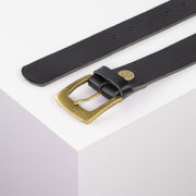 Ledergürtel 3,5cm mit Schnalle Madrid messing schwarz ohne Muster