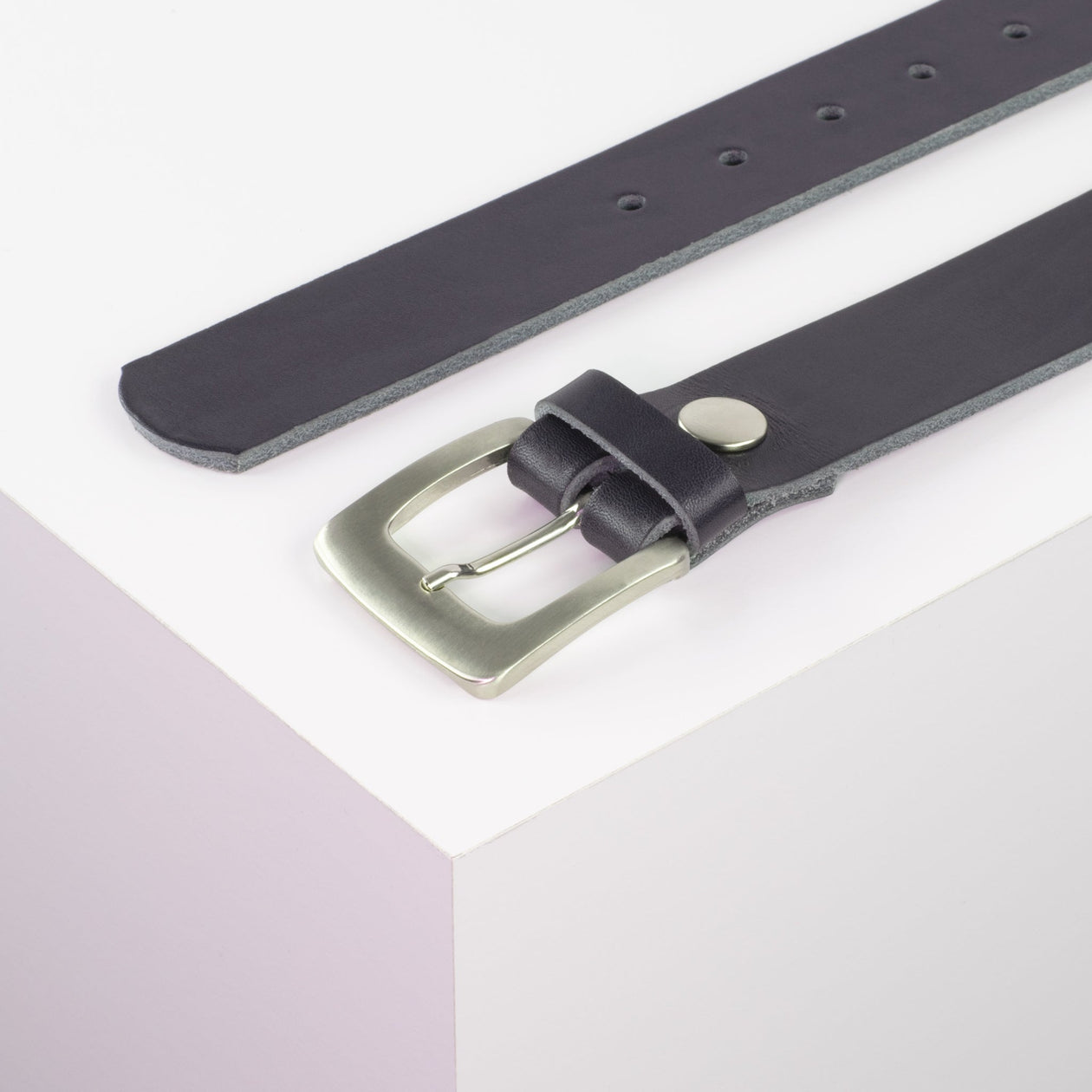 Ledergürtel 3,5cm mit Schnalle Madrid silber glänzend navi ohne Muster