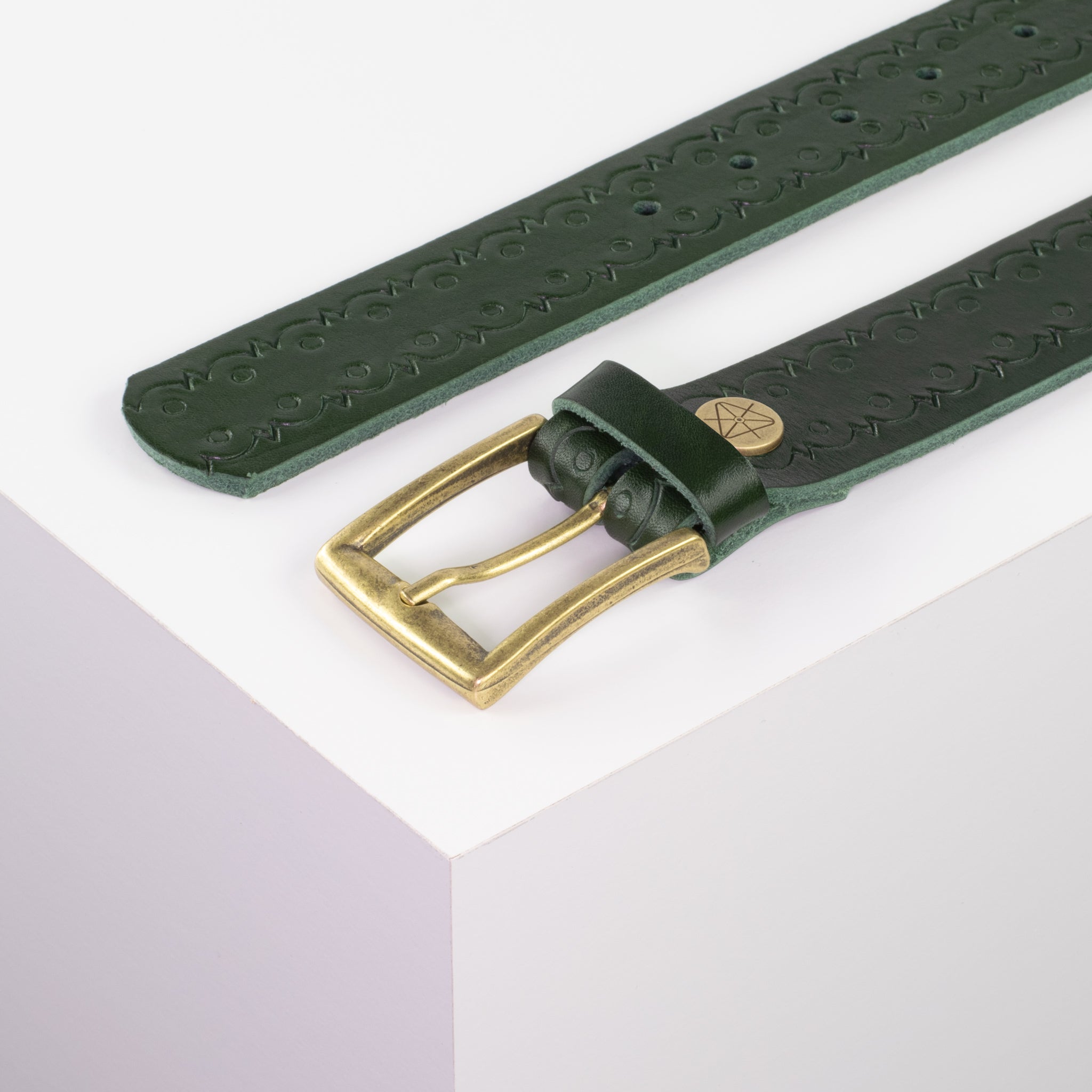 Ledergürtel 3.5cm gruen Lochwelle#farbe_gruen