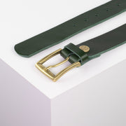 Ledergürtel 3,5cm mit Schnalle Toronto messing grün ohne Muster