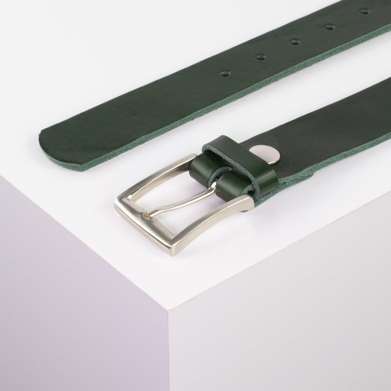 Ledergürtel 3,5cm mit Schnalle Toronto silber grün ohne Muster