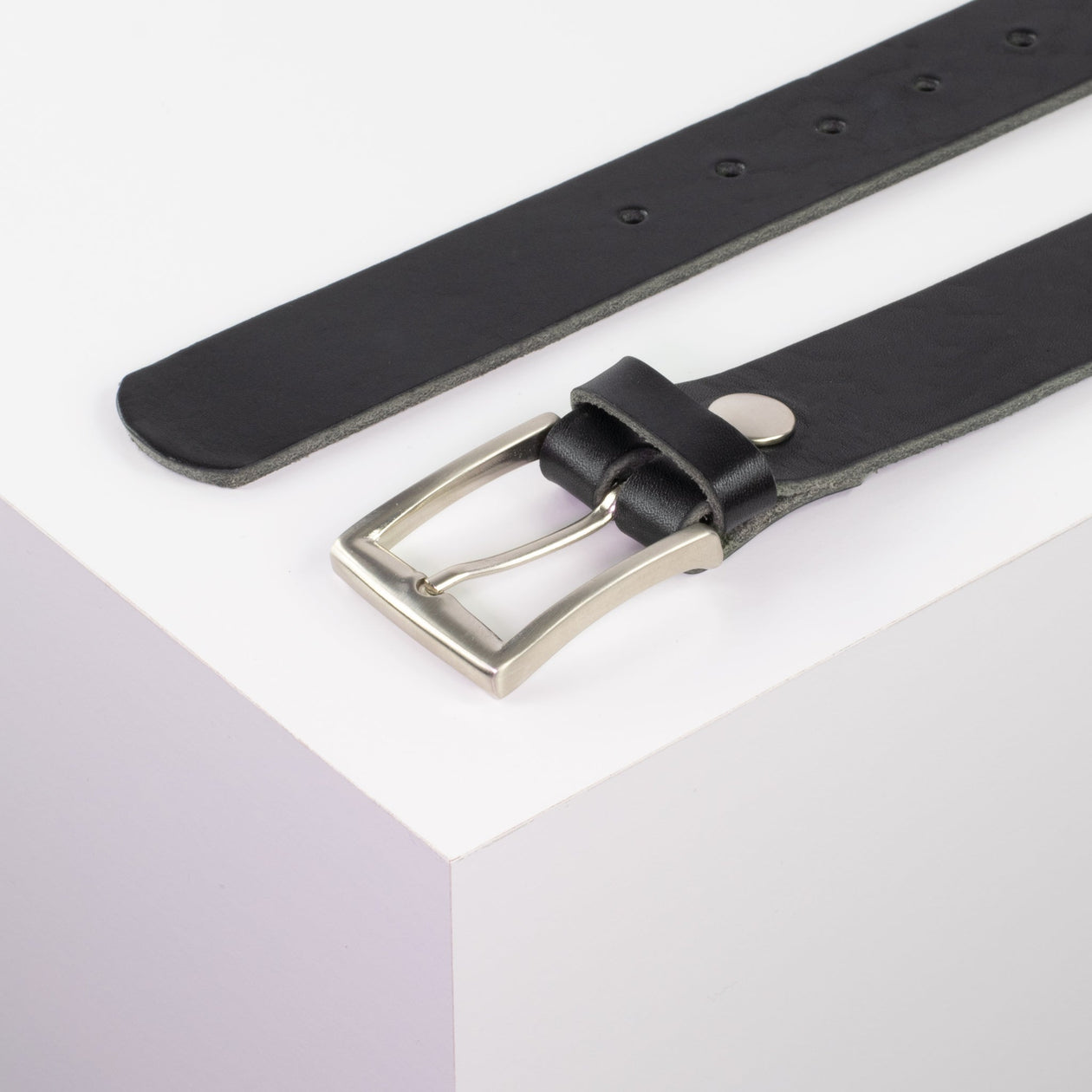 Ledergürtel 3,5cm mit Schnalle Toronto silber schwarz ohne Muster