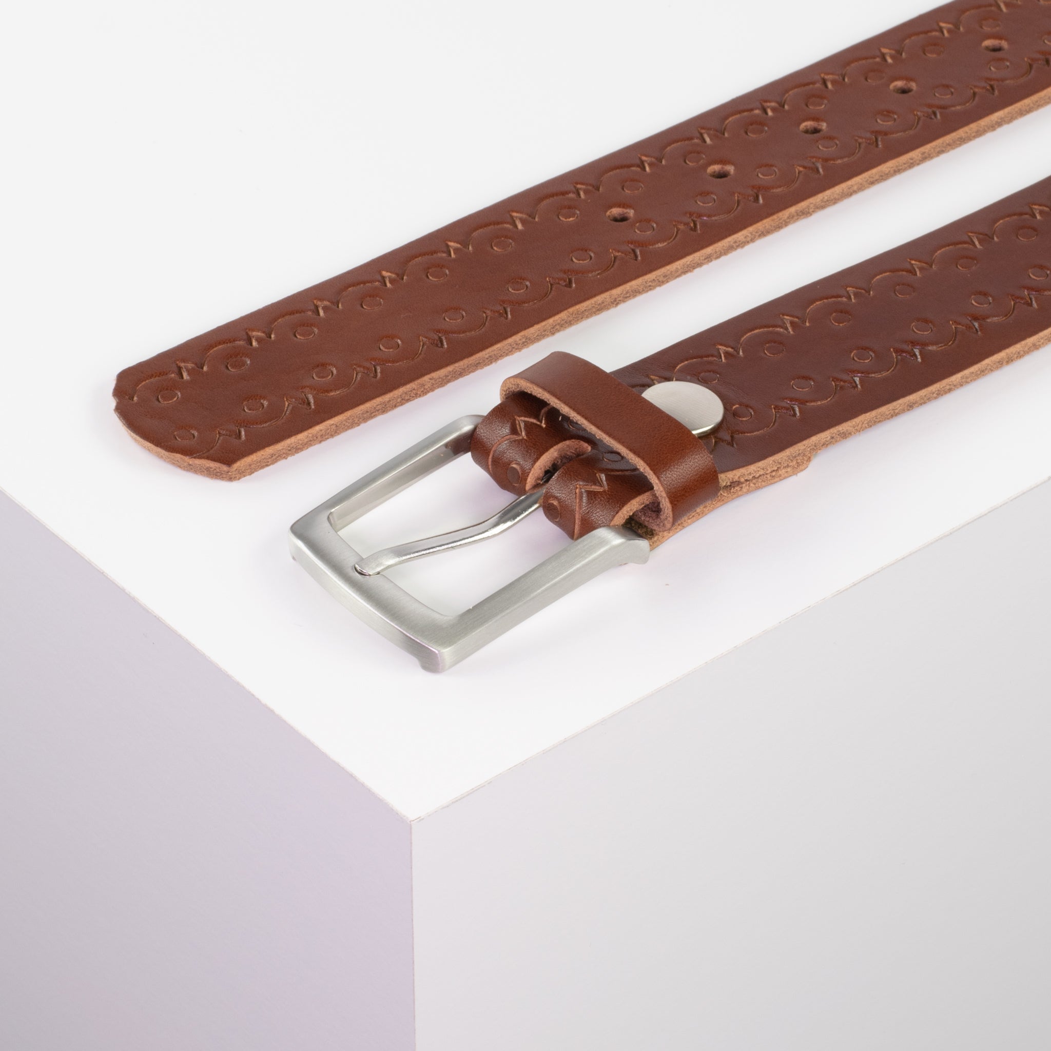 Ledergürtel mit Schnalle Frankfurt cognac Lochwelle#farbe_cognac