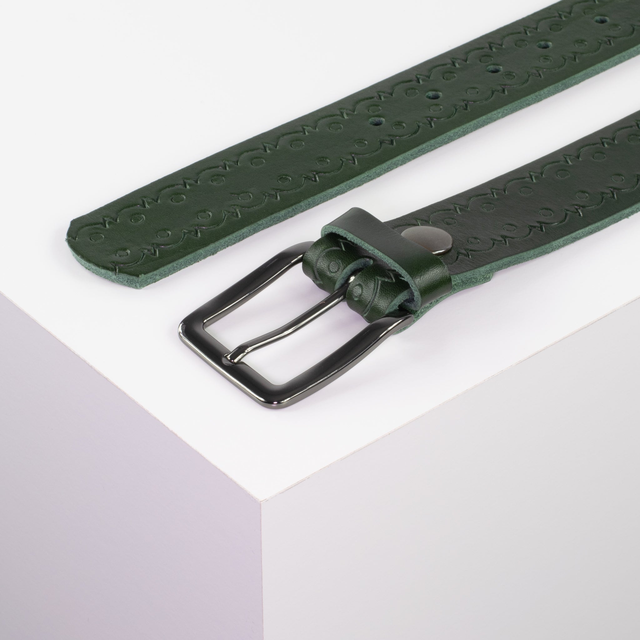 Ledergürtel 3.5cm gruen Lochwelle#farbe_gruen