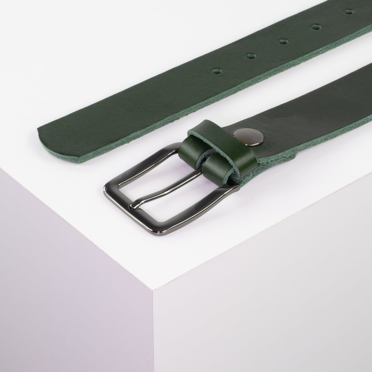 Ledergürtel 3,5cm mit Schnalle Prag grün ohne Muster