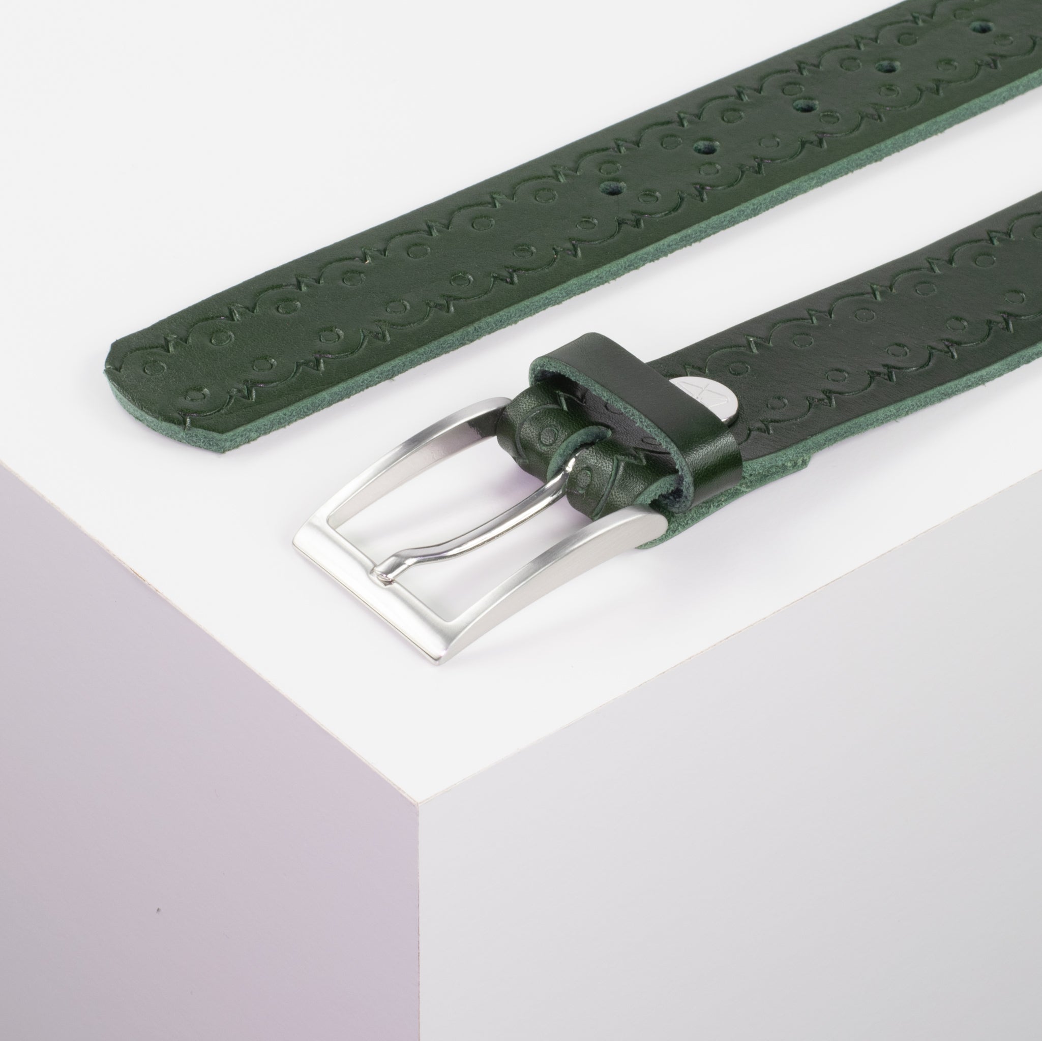 Ledergürtel 3.5cm gruen Lochwelle#farbe_gruen