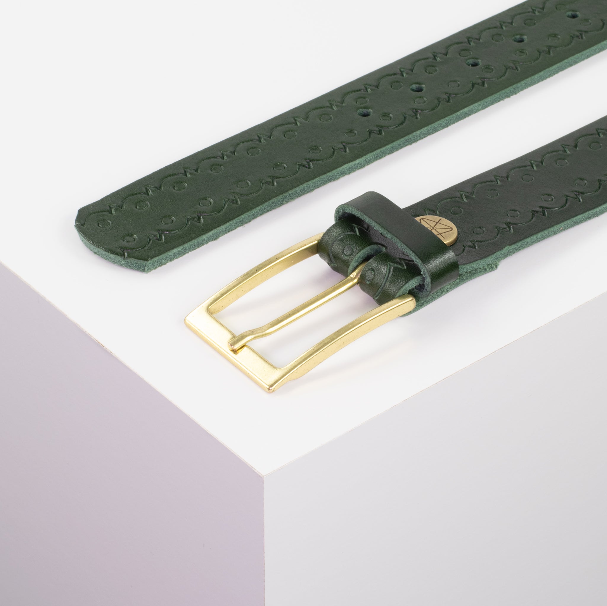 Ledergürtel 3.5cm gruen Lochwelle#farbe_gruen