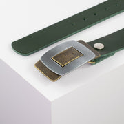 Ledergürtel 4cm mit Schnalle Inside Out grün ohne Muster