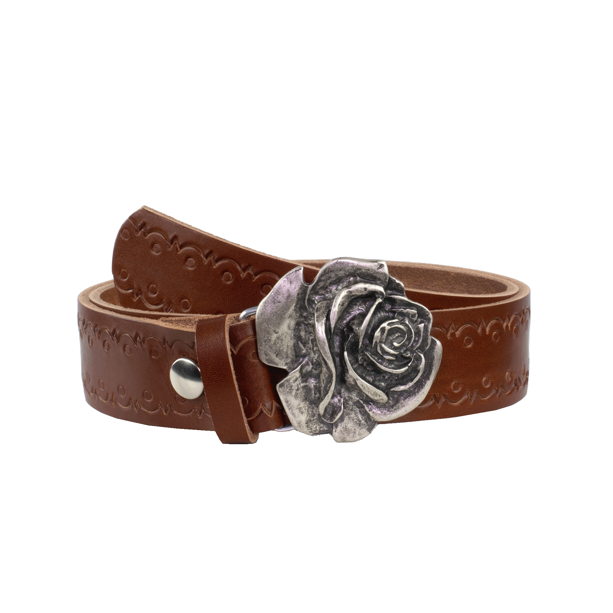 Ledergürtel mit Schnalle Rose cognac Lochwelle#farbe_cognac