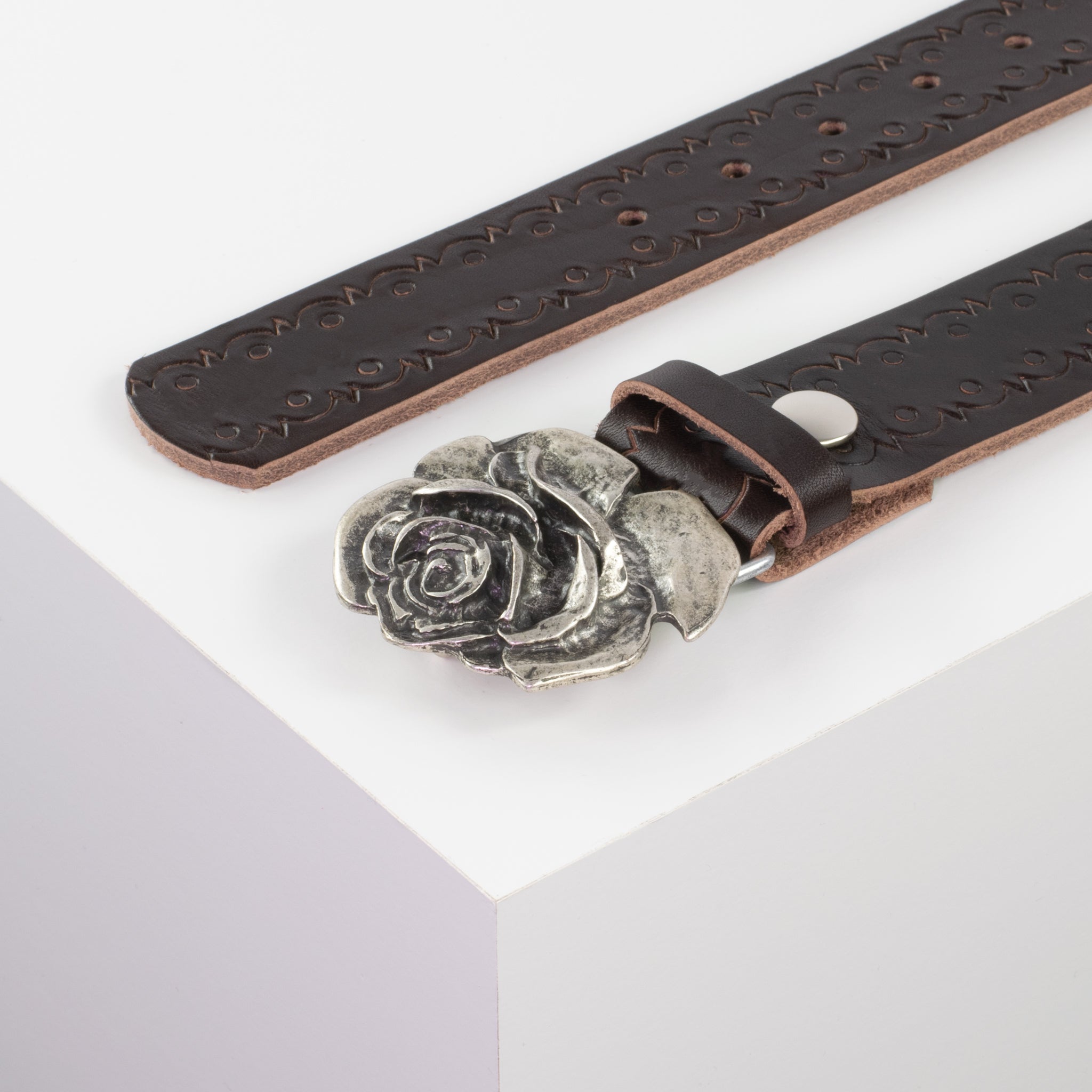 Ledergürtel mit Schnalle Rose braun Lochwelle#farbe_braun