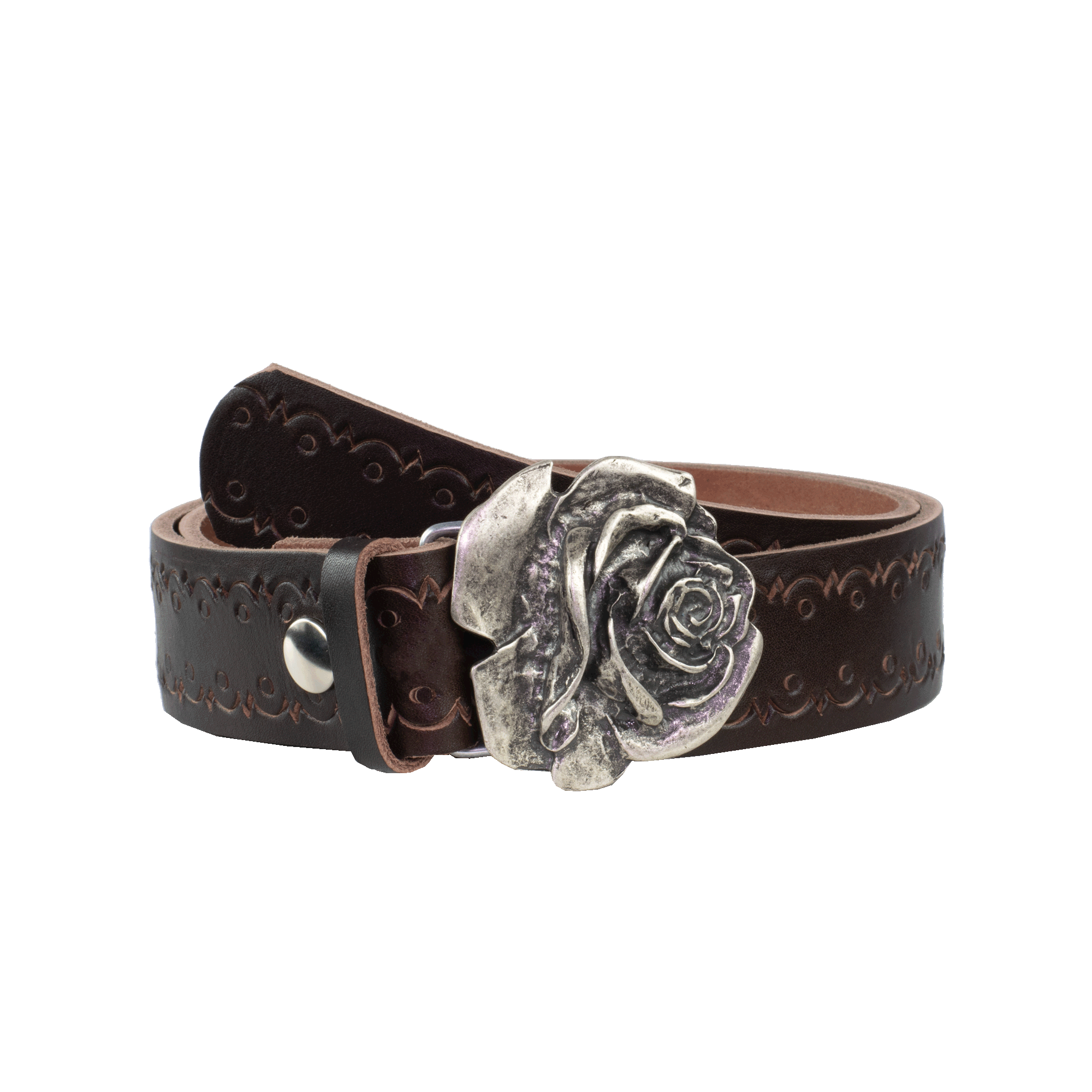 Ledergürtel mit Schnalle Rose braun Lochwelle#farbe_braun