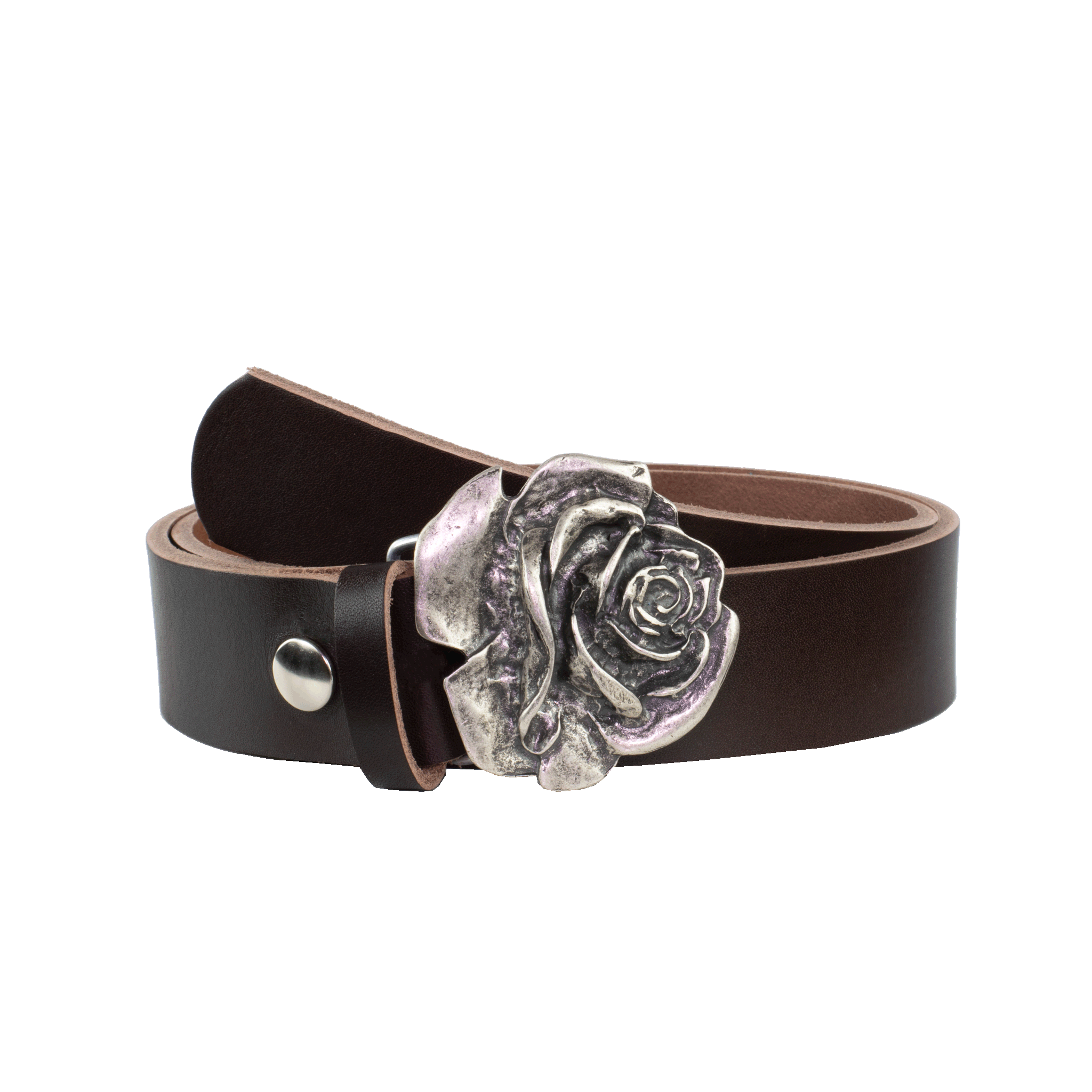 Ledergürtel mit Schnalle Rose braun ohne Muster#farbe_braun