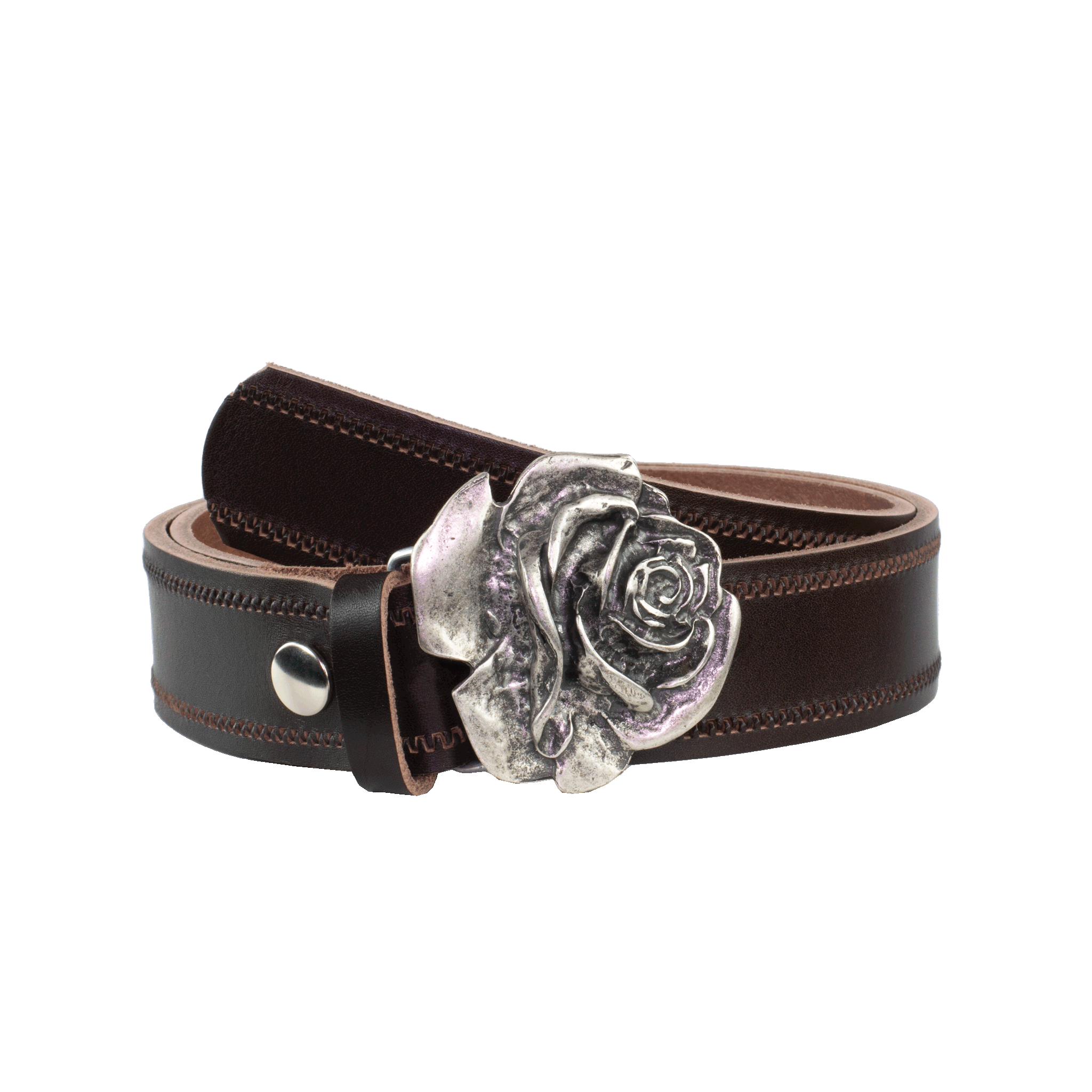 Ledergürtel mit Schnalle Rose braun Reisverschluss#farbe_braun