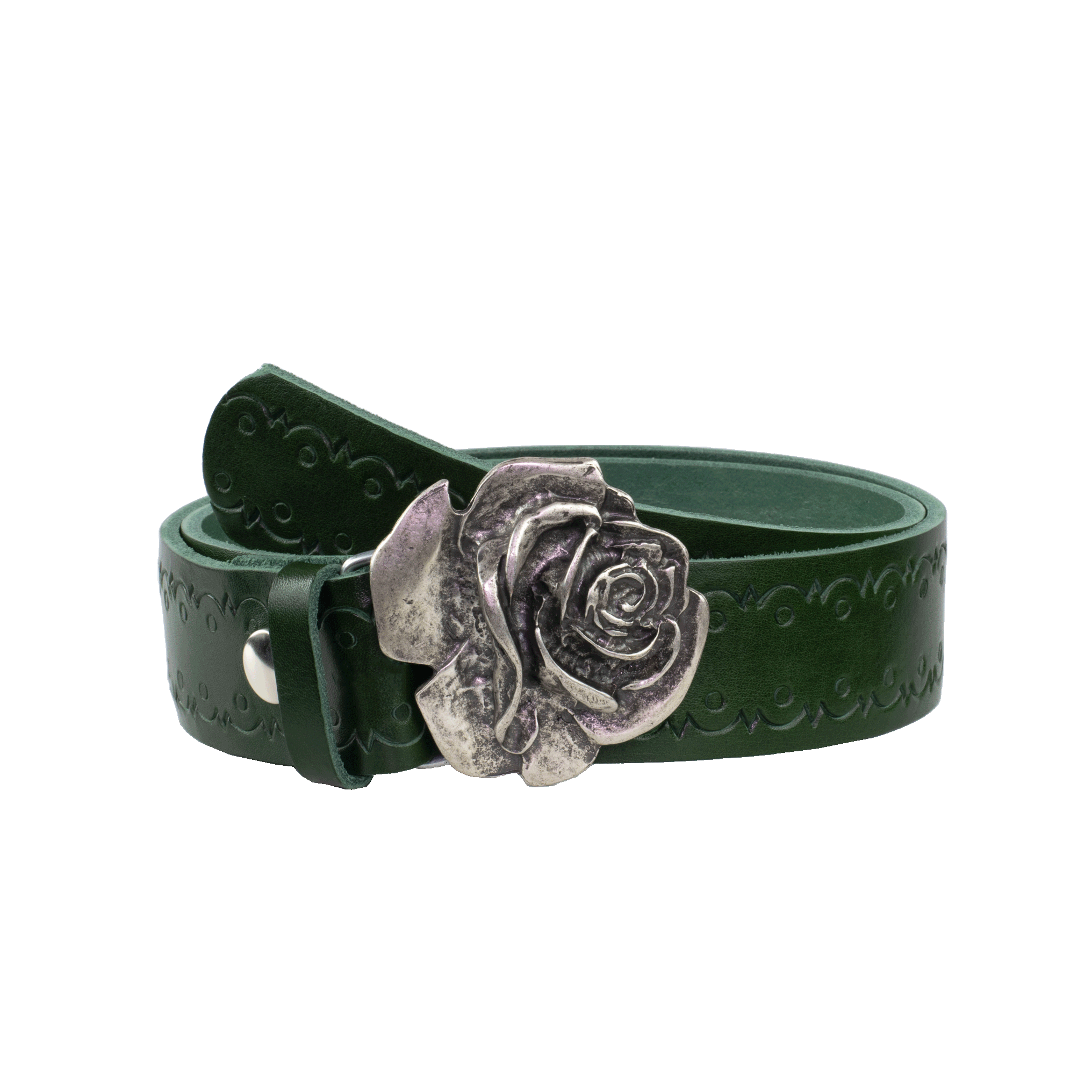 Ledergürtel mit Schnalle Rose gruen Lochwelle#farbe_gruen