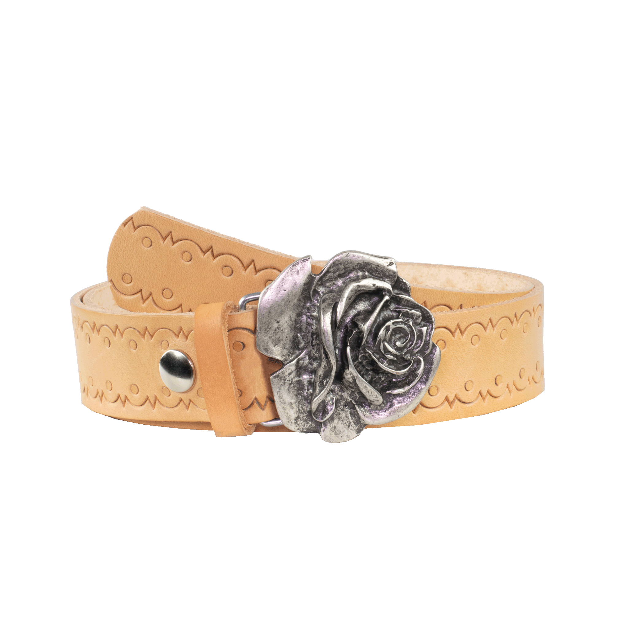 Ledergürtel mit Schnalle Rose natur Lochwelle#farbe_natur