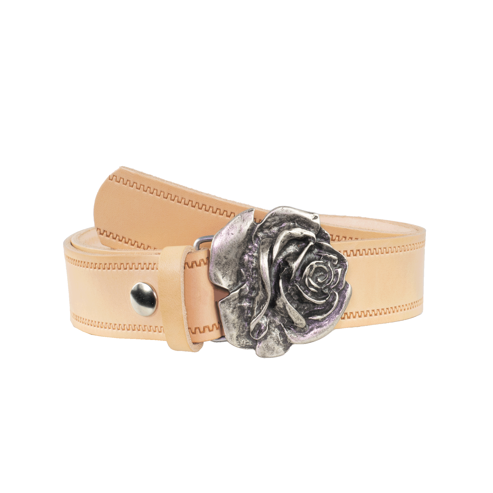 Ledergürtel mit Schnalle Rose natur Reisverschluss#farbe_natur