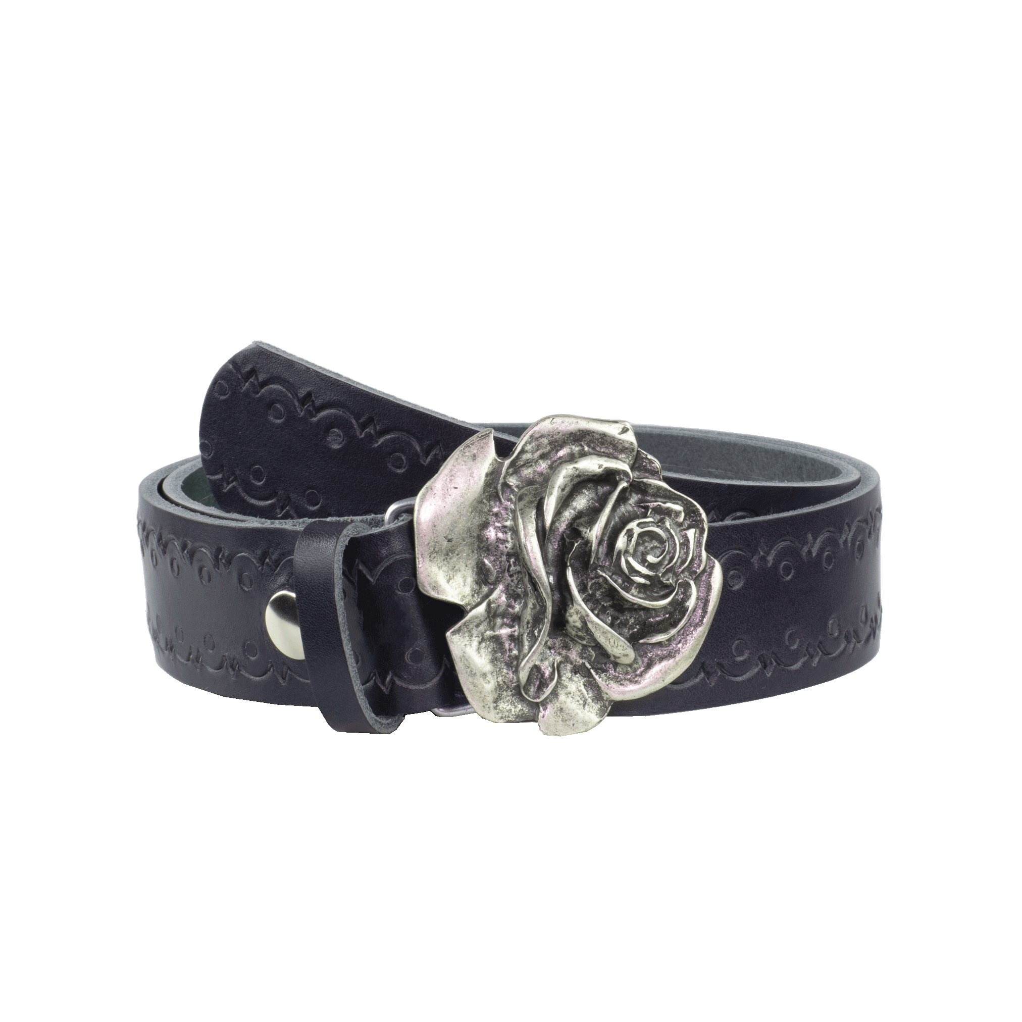 Ledergürtel mit Schnalle Rose blau Lochwelle#farbe_blau