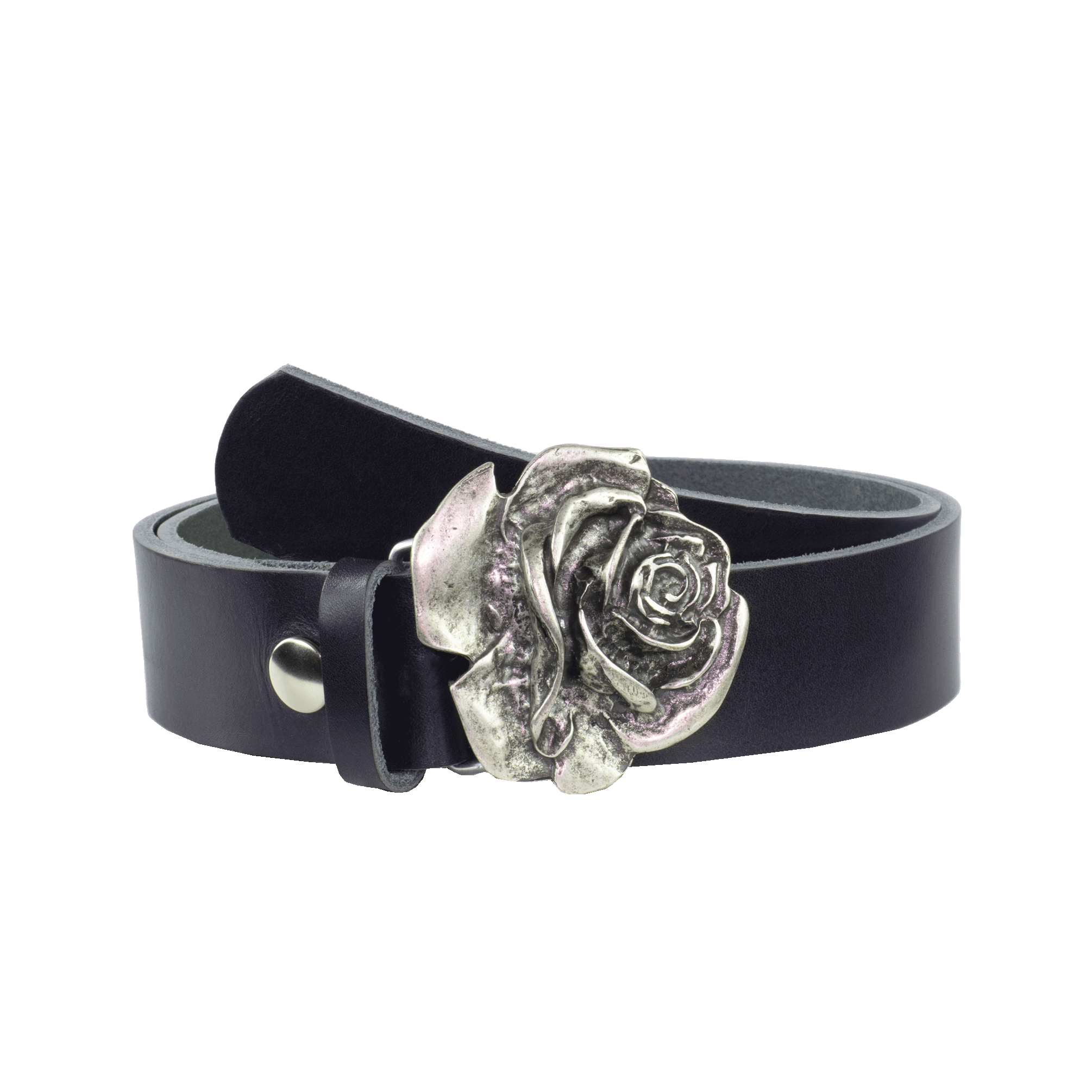 Ledergürtel mit Schnalle Rose blau ohne Muster#farbe_blau