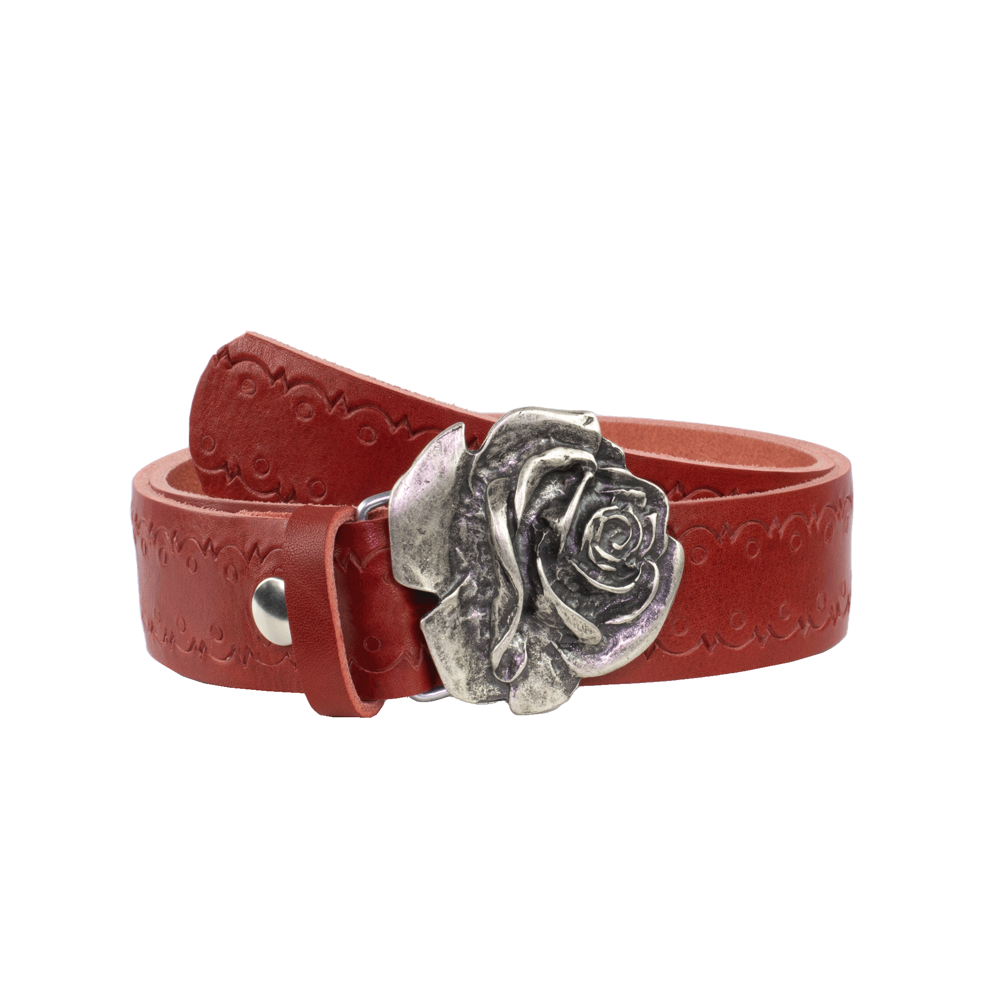 Ledergürtel mit Schnalle Rose rot Lochwelle#farbe_rot