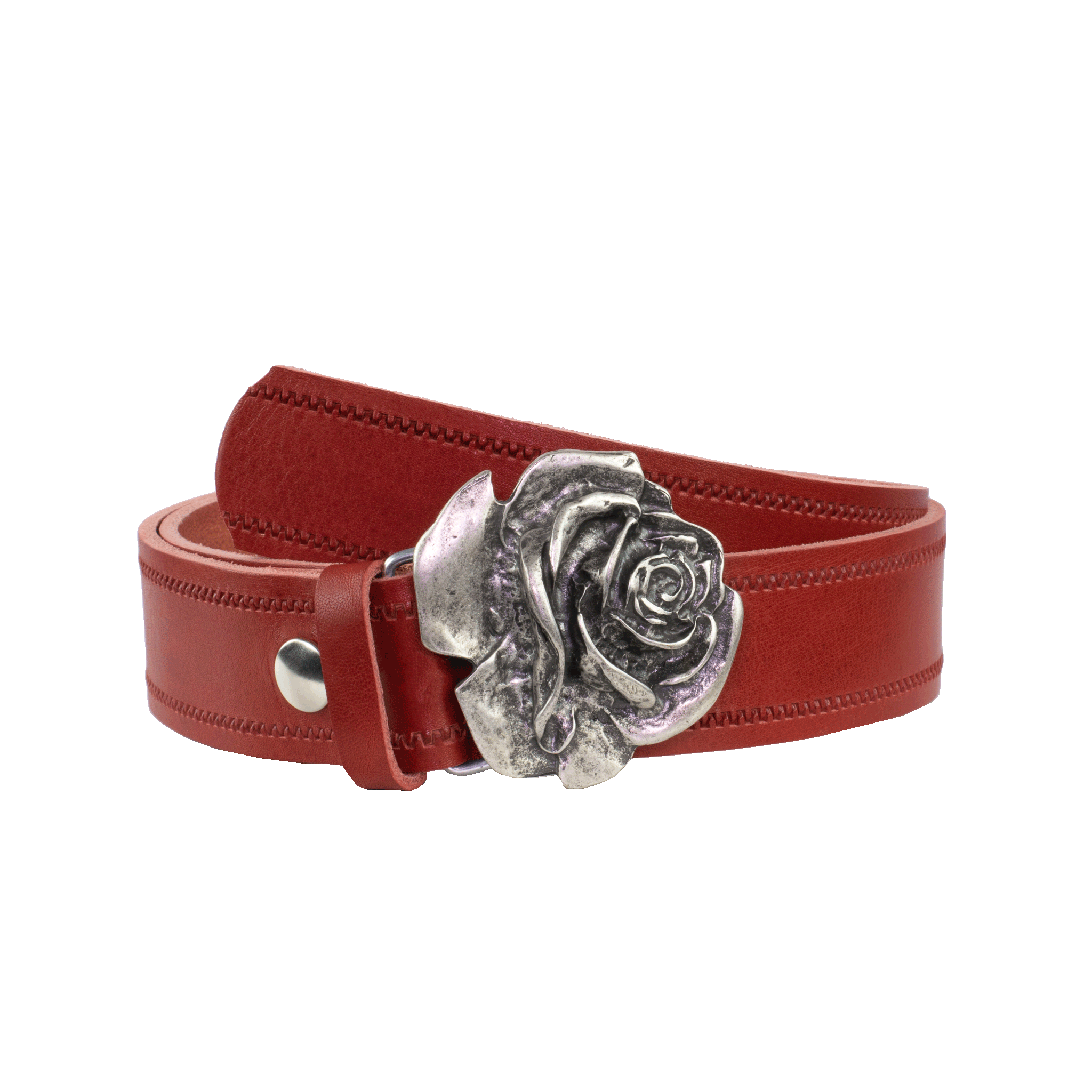 Ledergürtel mit Schnalle Rose rot Reisverschluss#farbe_rot