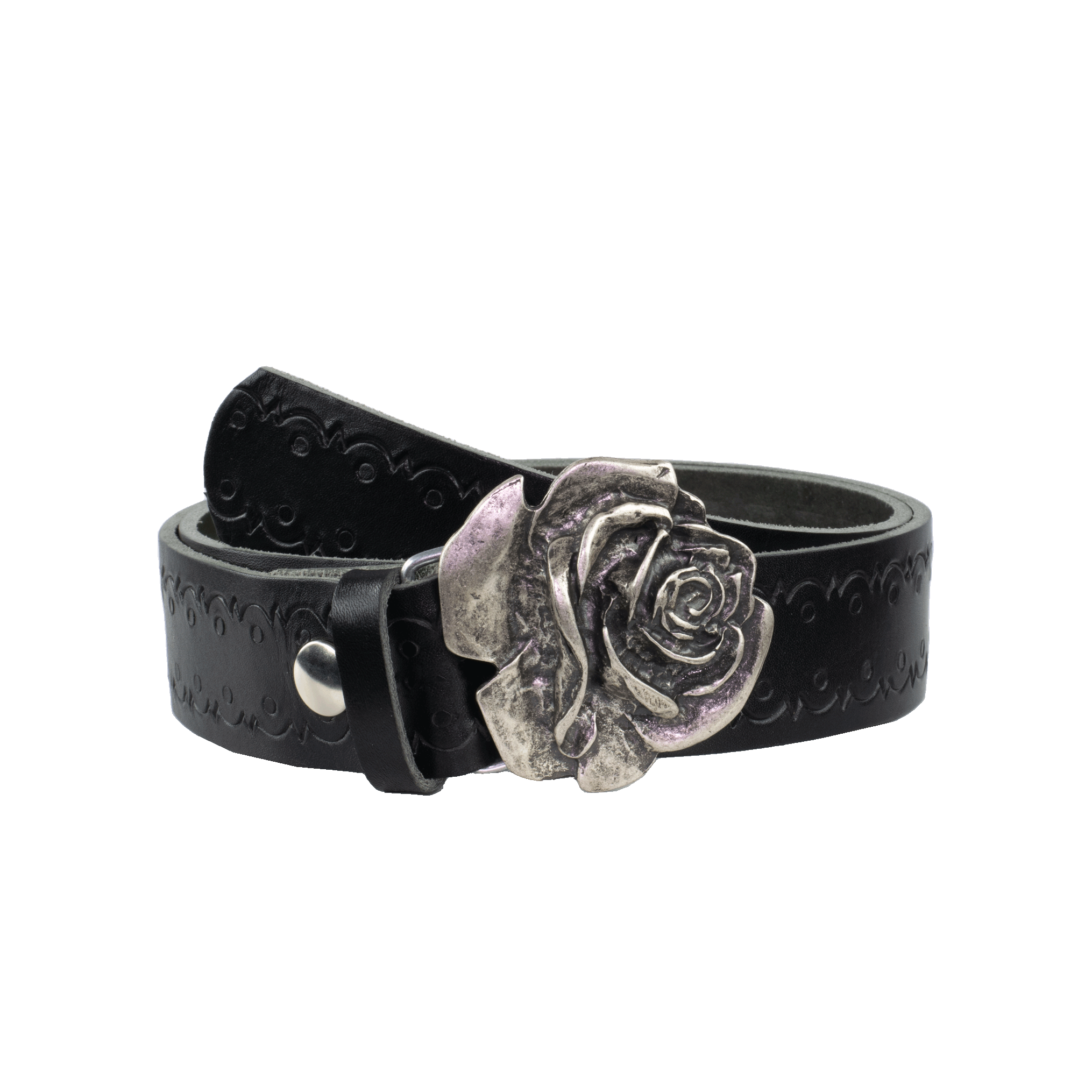 Ledergürtel mit Schnalle Rose schwarz Lochwelle#farbe_schwarz