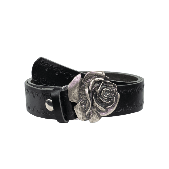 Ledergürtel mit Schnalle Rose schwarz Lochwelle#farbe_schwarz