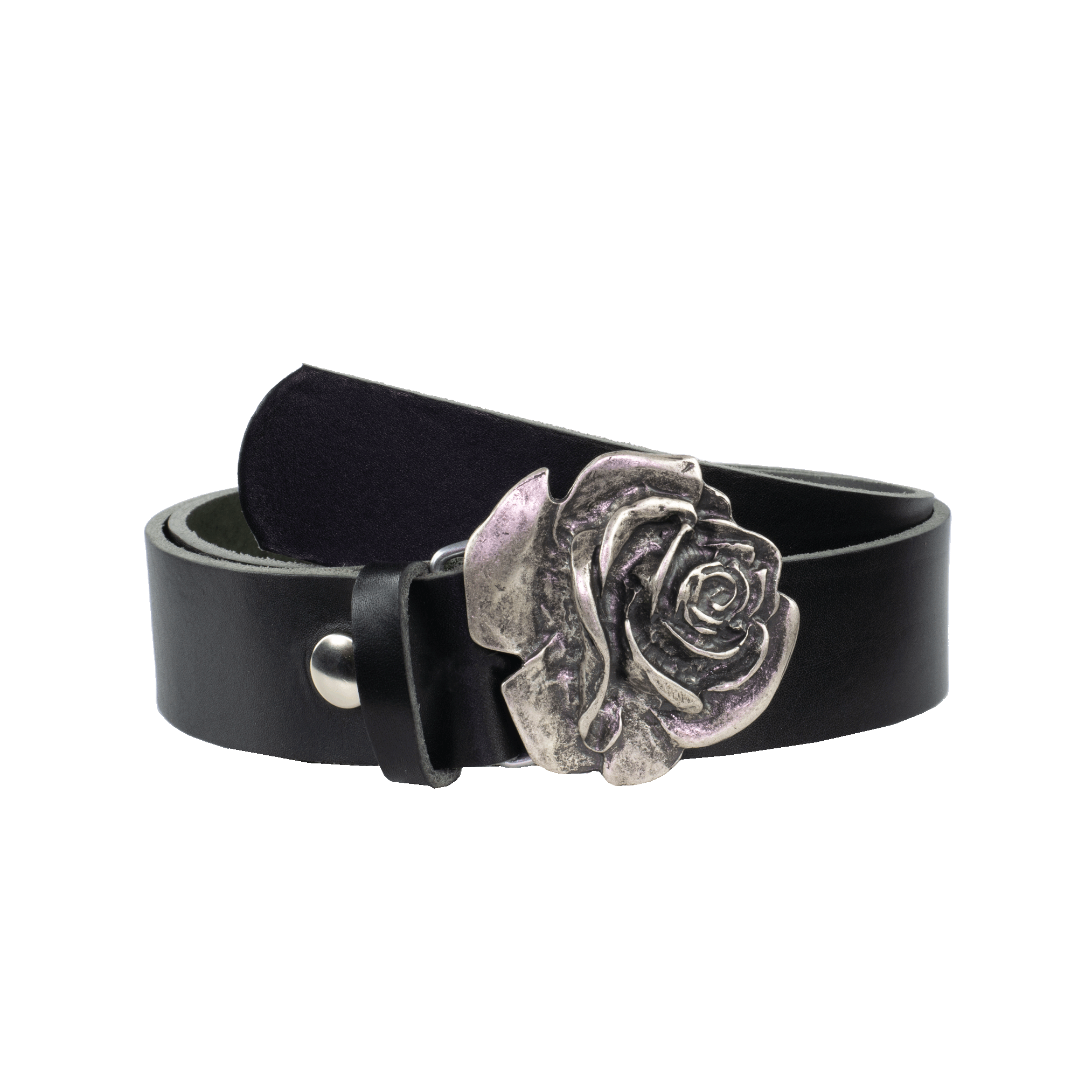 Ledergürtel mit Schnalle Rose schwarz ohne Muster#farbe_schwarz