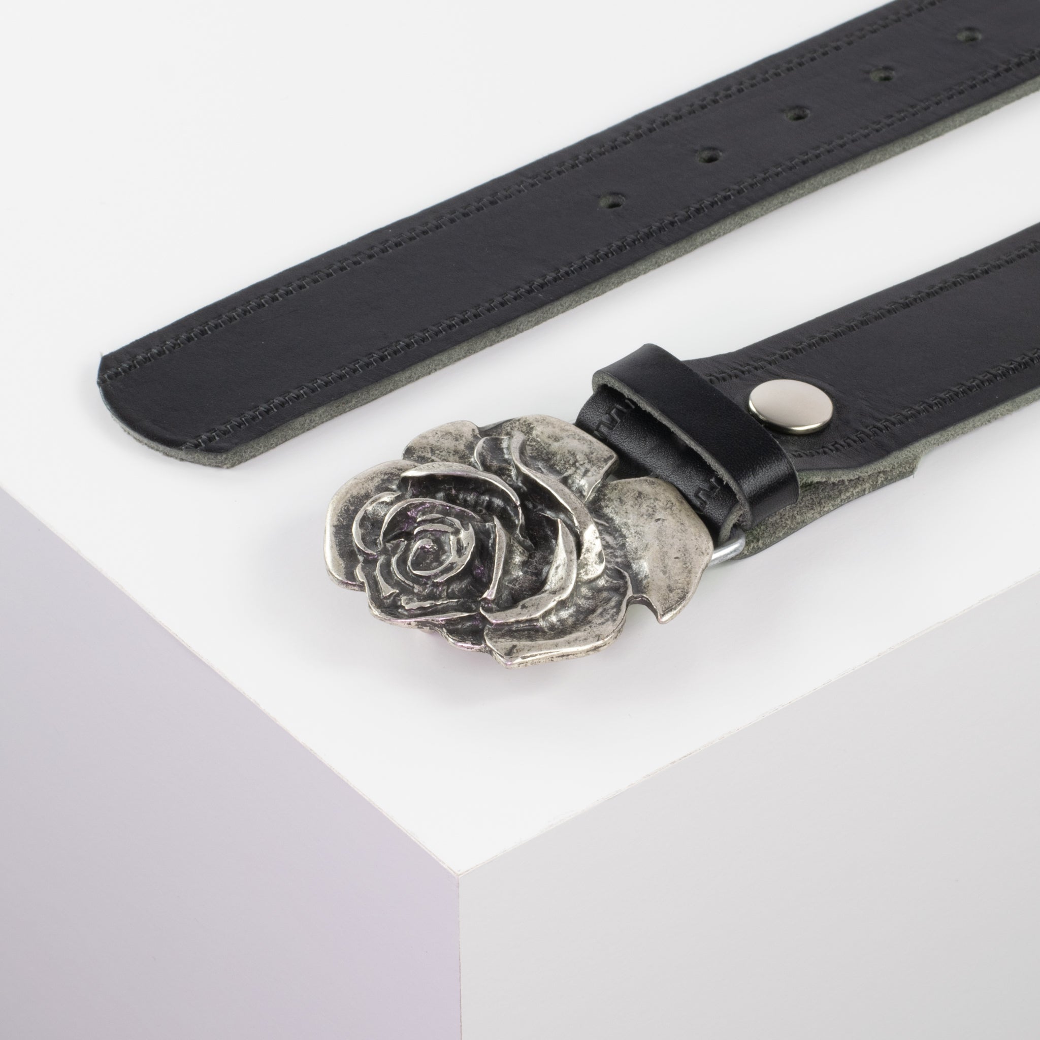 Ledergürtel mit Schnalle Rose schwarz Reisverschluss#farbe_schwarz