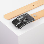 Ledergürtel 4cm mit Schnalle Totenkopf natur ohne Muster