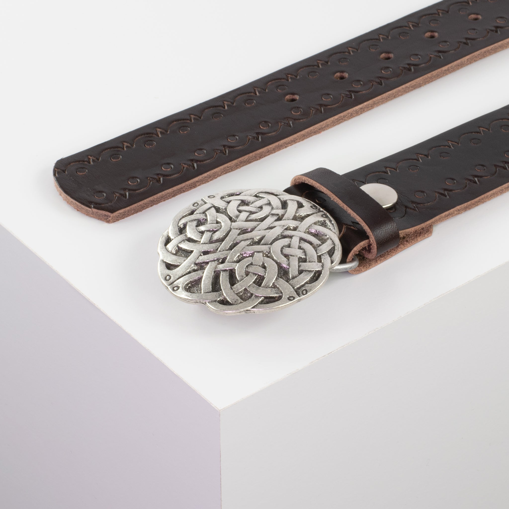Ledergürtel mit Schnalle Gordischer Knoten braun Lochwelle#farbe_braun