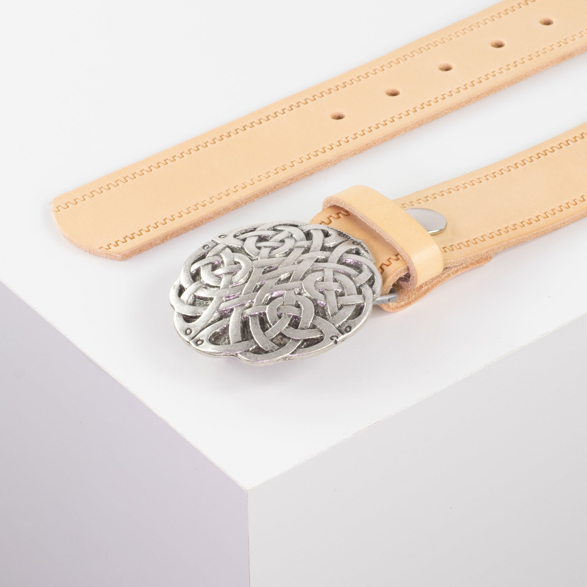 Ledergürtel mit Schnalle Gordischer Knoten natur Reisverschluss#farbe_natur