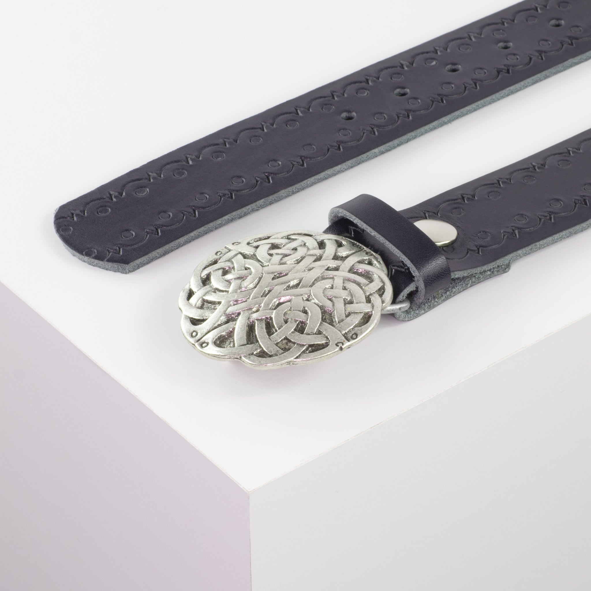 Ledergürtel mit Schnalle Gordischer Knoten blau Lochwelle#farbe_blau