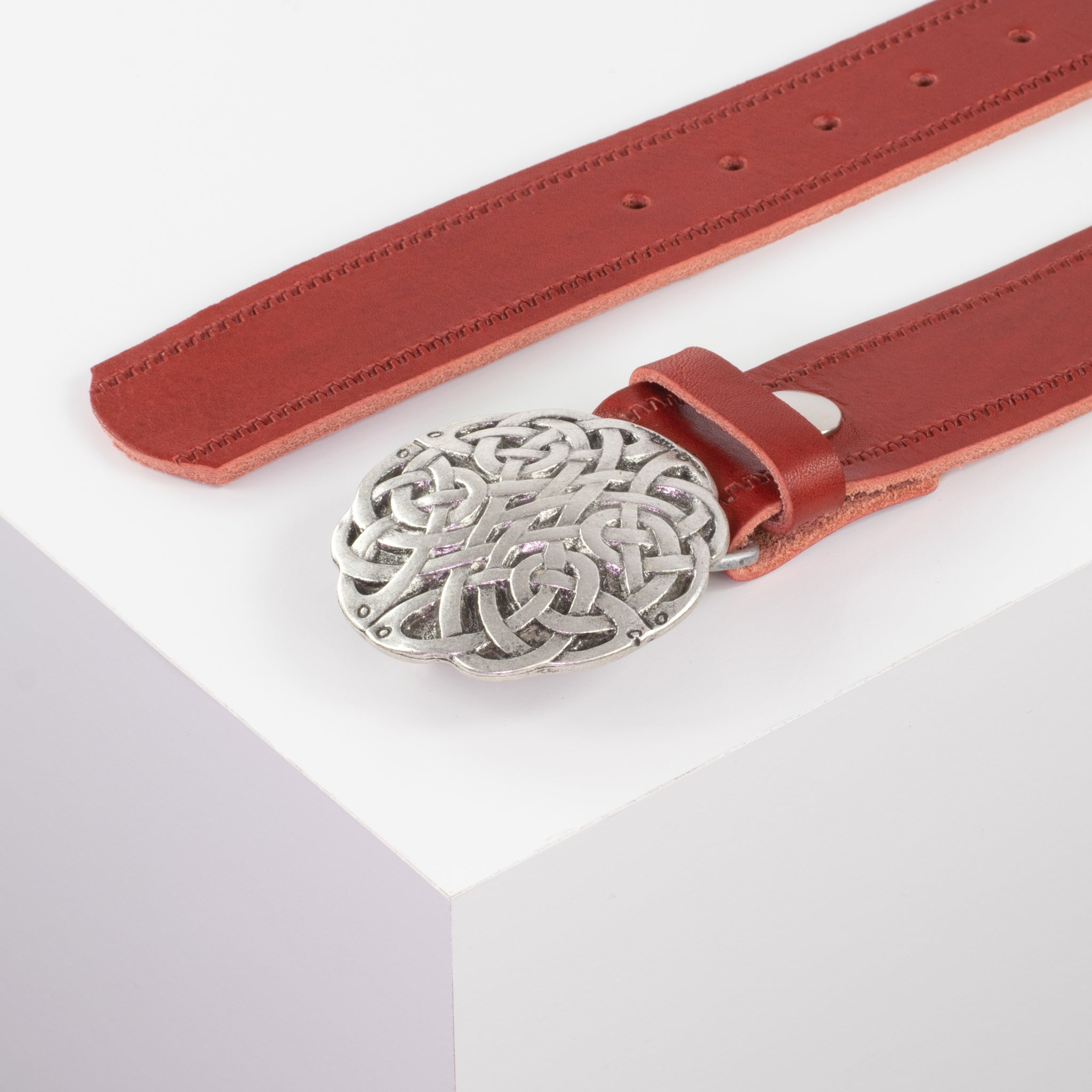 Ledergürtel mit Schnalle Gordischer Knoten rot Reisverschluss#farbe_rot