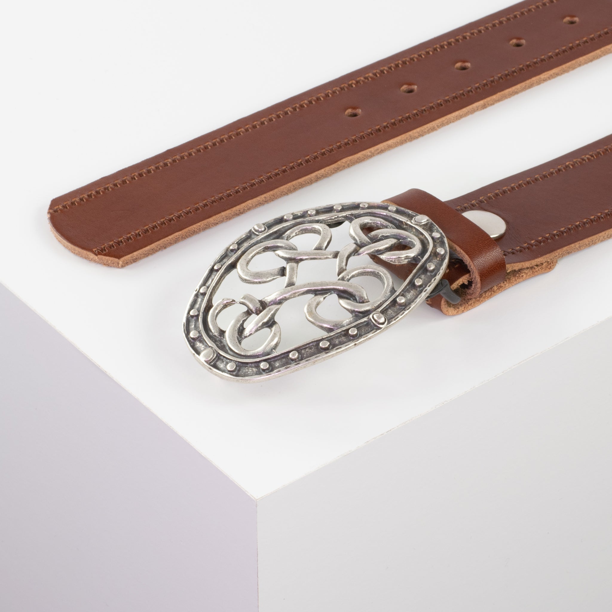 Ledergürtel mit Schnalle Verknoteter Knoten cognac Reisverschluss#farbe_cognac