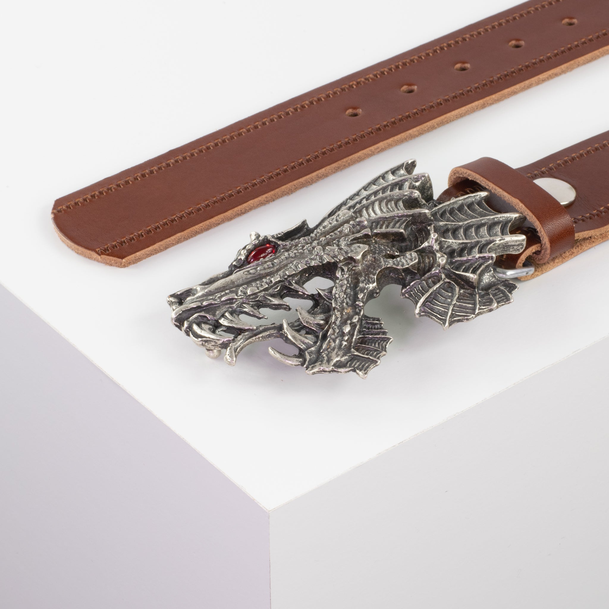 Ledergürtel mit Schnalle Drache cognac Reisverschluss#farbe_cognac