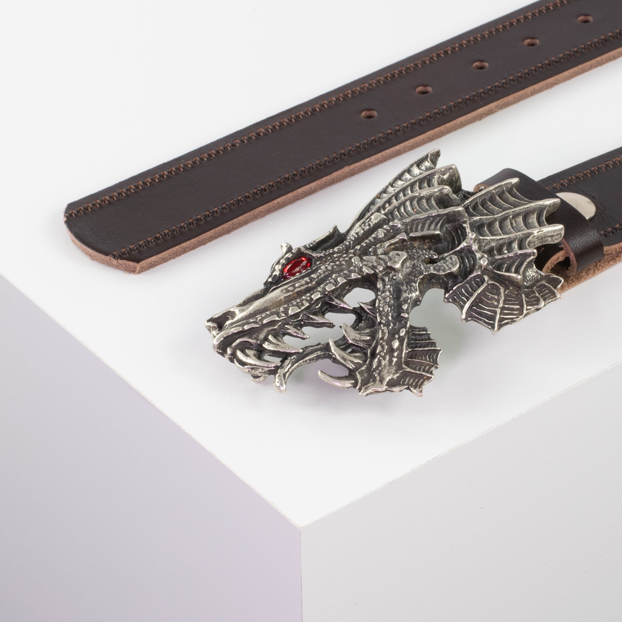 Ledergürtel mit Schnalle Drache braun Reisverschluss#farbe_braun