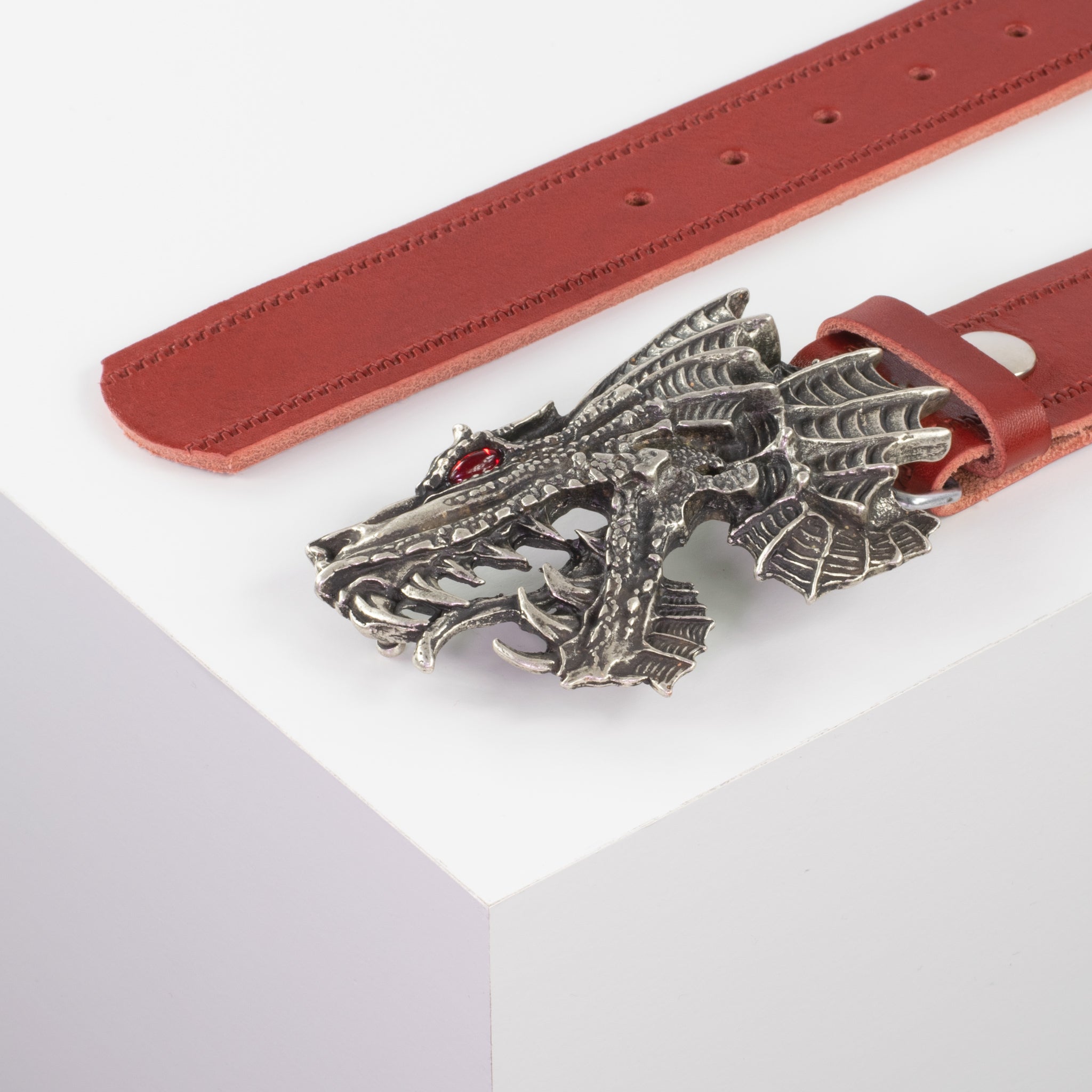 Ledergürtel mit Schnalle Drache rot Reisverschluss#farbe_rot