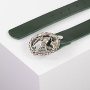 Ledergürtel 4cm mit Schnalle Hirsch grün ohne Muster