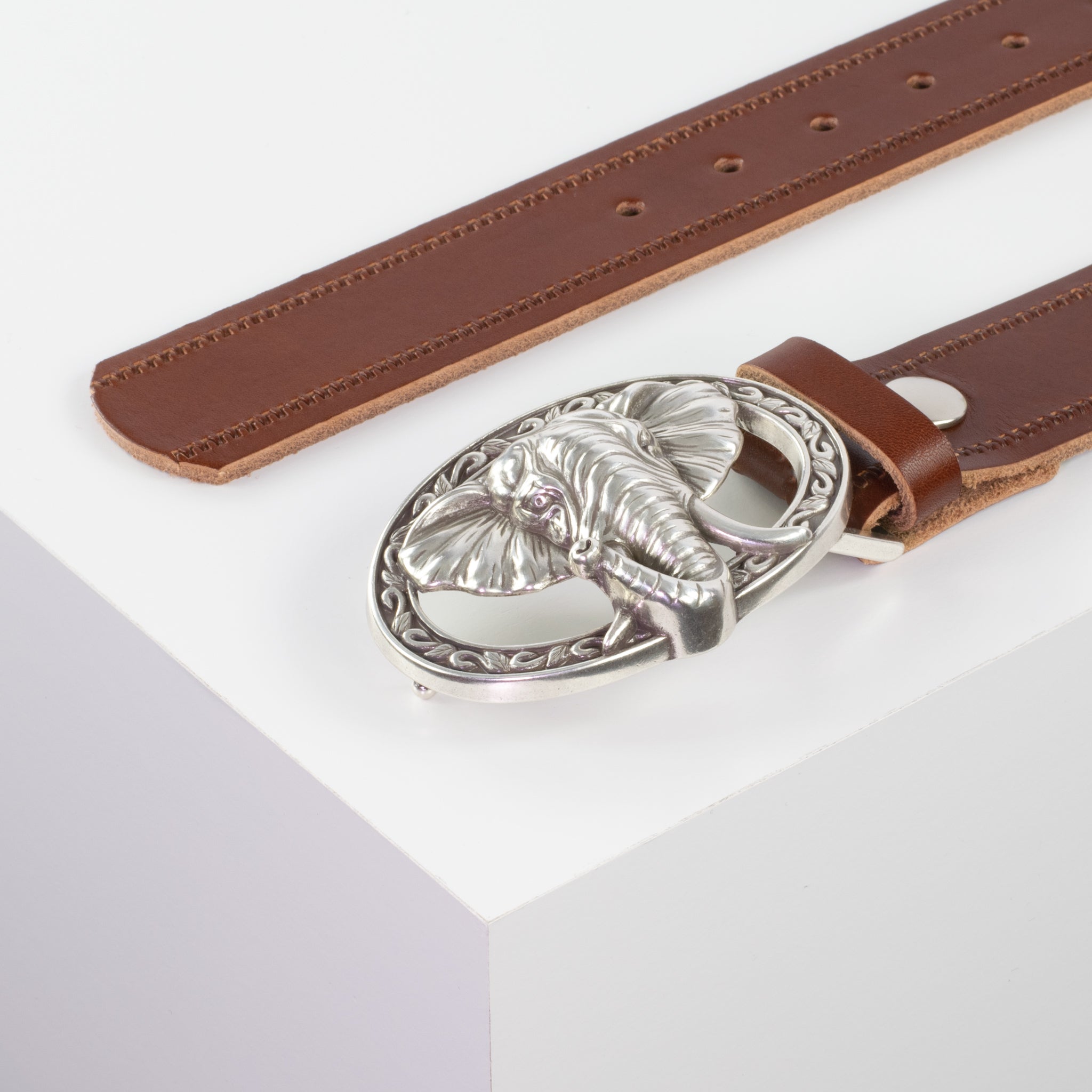 Ledergürtel mit Schnalle Elefant cognac Reisverschluss#farbe_cognac