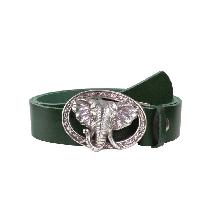 Ledergürtel mit Schnalle Elefant gruen ohne Muster#farbe_gruen
