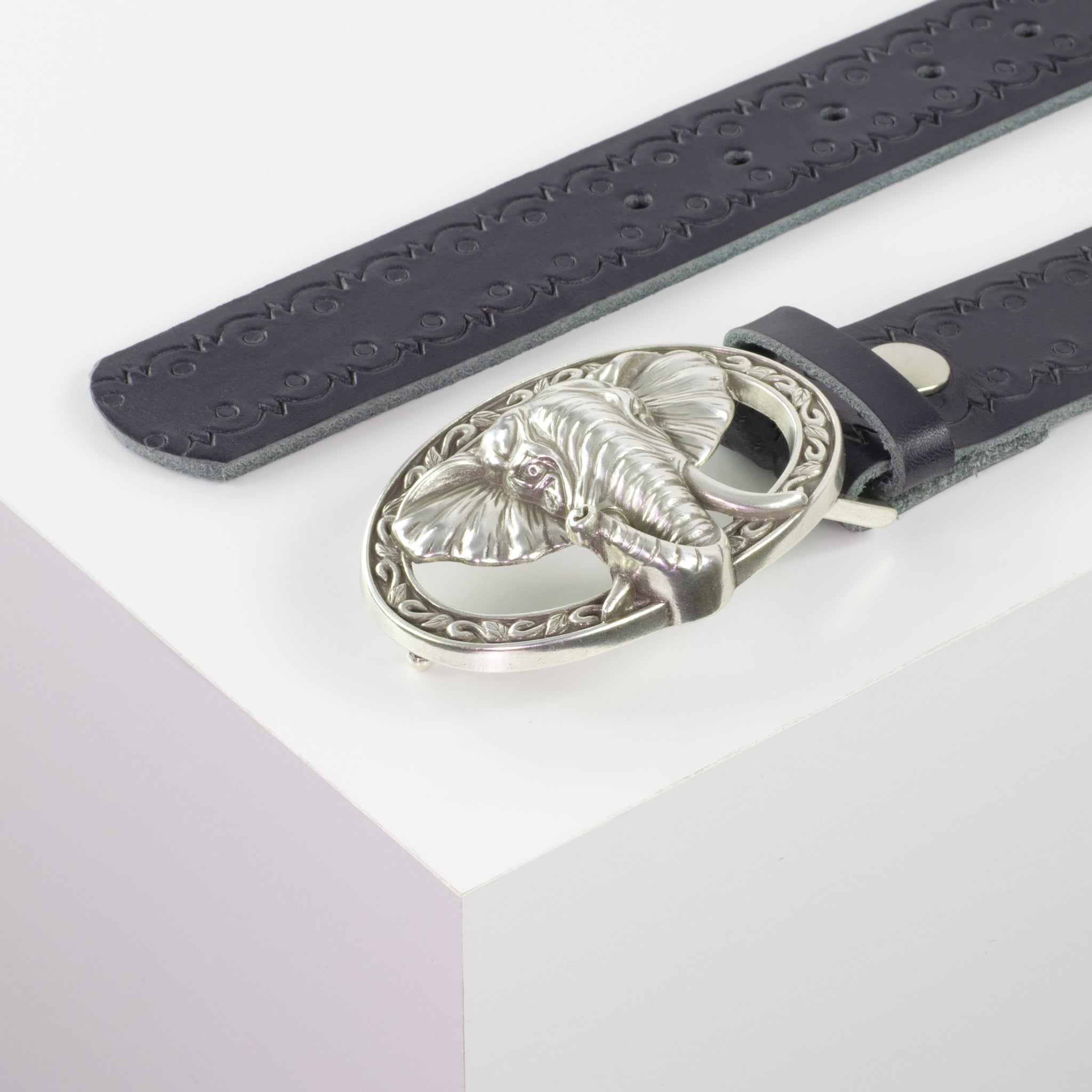 Ledergürtel mit Schnalle Elefant blau Lochwelle#farbe_blau