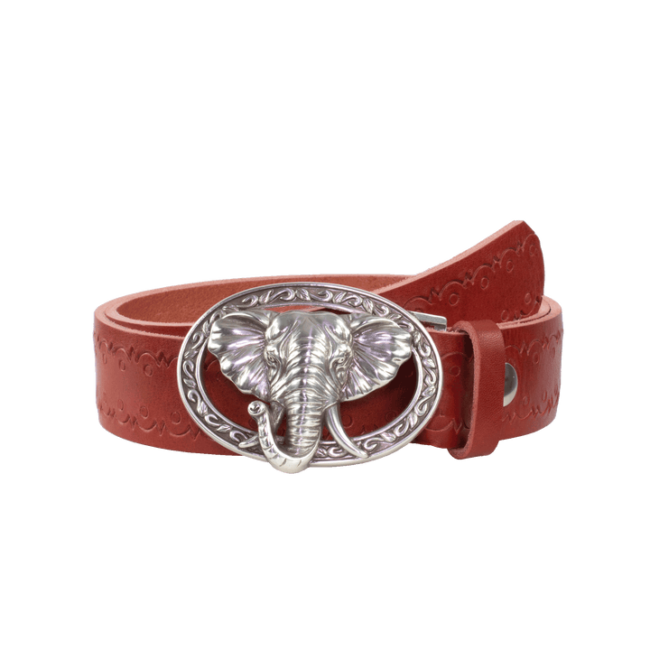 Ledergürtel mit Schnalle Elefant rot Lochwelle#farbe_rot