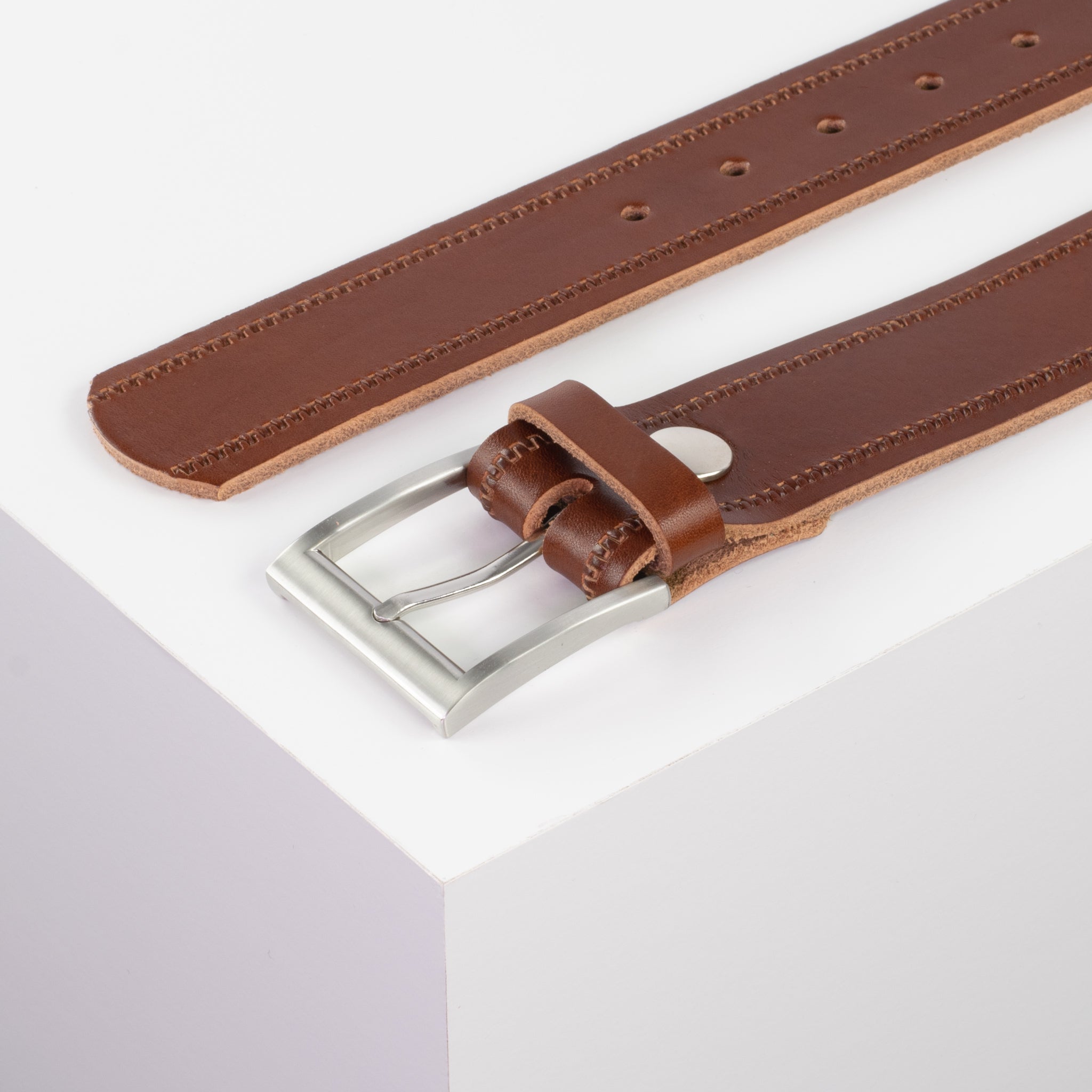 Ledergürtel mit Schnalle Milano cognac Reisverschluss#farbe_cognac