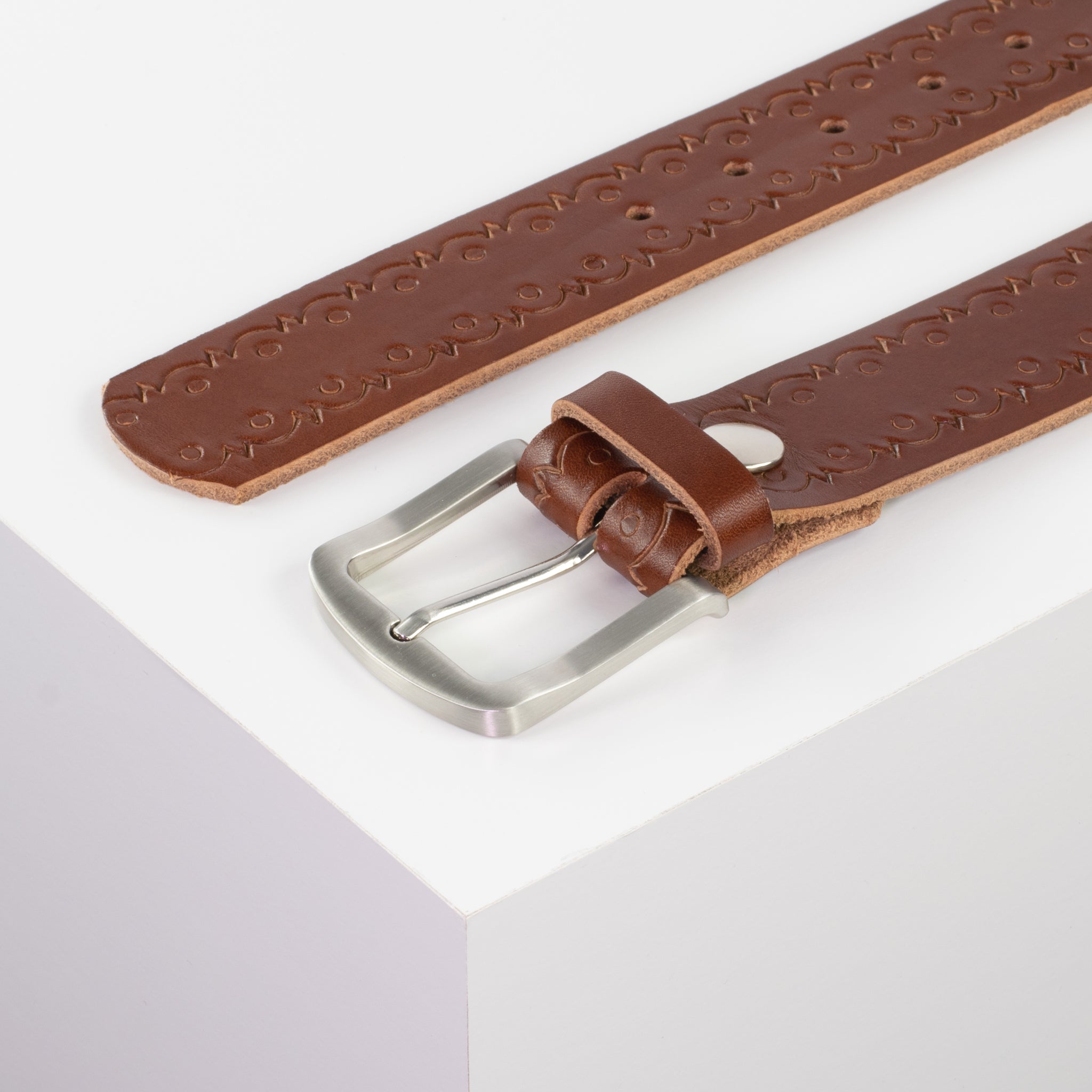 Ledergürtel mit Schnalle Tokyo cognac Lochwelle#farbe_cognac