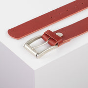 Ledergürtel 4cm mit Schnalle Amsterdam silber matt rot ohne Muster